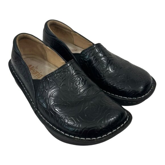 Alegria Black Embossed Leather Professional Slip On Clogs SZ 8.5 Comfort Shoes - Picture 6 of 11